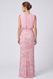 Sky Blue Floral Sheath Sparkly Sequin Long Formal Dress