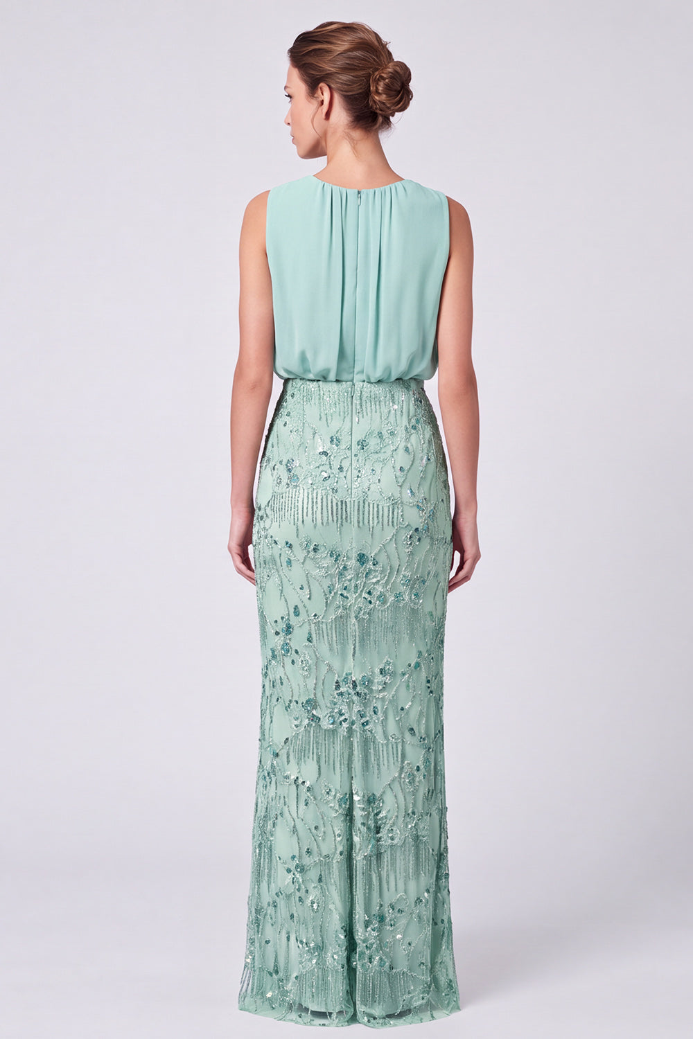 Sky Blue Floral Sheath Sparkly Sequin Long Formal Dress