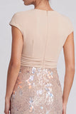 Champagne Sequin Sparkly Mermaid V-Neck Long Formal Dress