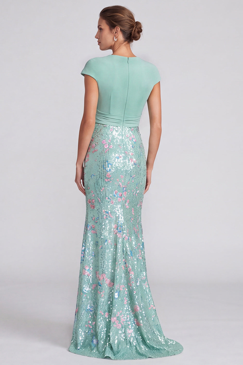 Champagne Sequin Sparkly Mermaid V-Neck Long Formal Dress