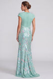 Champagne Sequin Sparkly Mermaid V-Neck Long Formal Dress