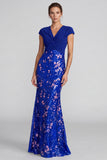 Champagne Sequin Sparkly Mermaid V-Neck Long Formal Dress