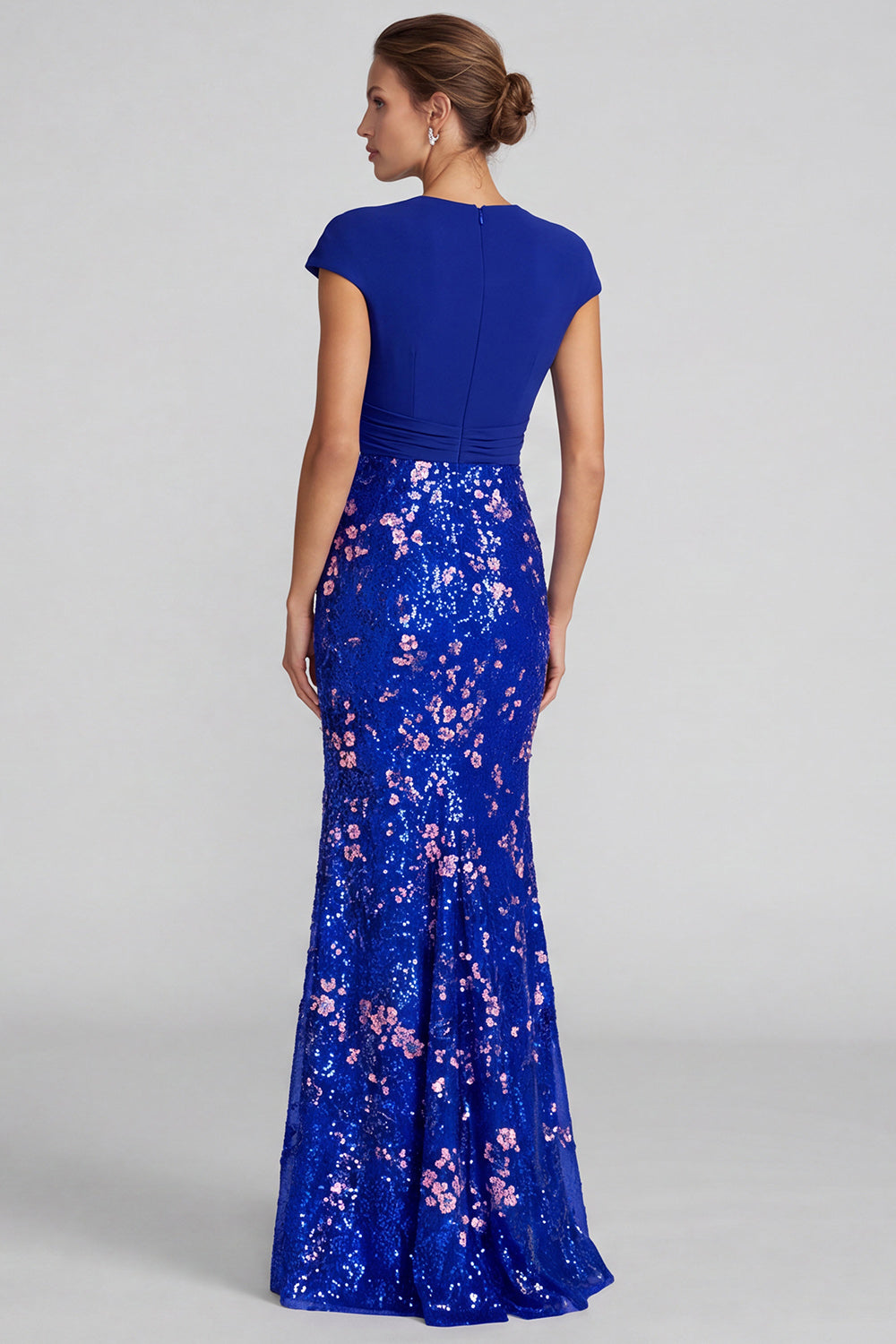 Champagne Sequin Sparkly Mermaid V-Neck Long Formal Dress