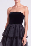 Brown A Line Tiered Ruffled Strapless Long Formal Dress