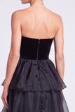 Brown A Line Tiered Ruffled Strapless Long Formal Dress