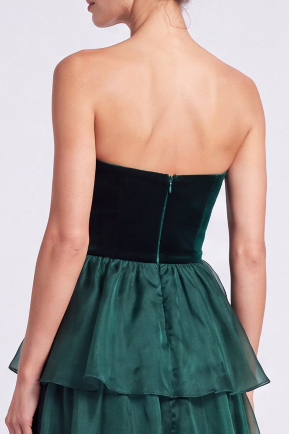 Brown A Line Tiered Ruffled Strapless Long Formal Dress