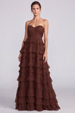 A Line Sage Green Floral Tiered Ruffled Sweetheart Long Formal Dress