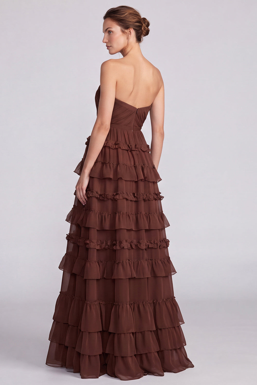 A Line Sage Green Floral Tiered Ruffled Sweetheart Long Formal Dress