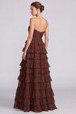 A Line Sage Green Floral Tiered Ruffled Sweetheart Long Formal Dress