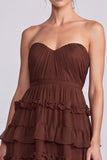 A Line Sage Green Floral Tiered Ruffled Sweetheart Long Formal Dress