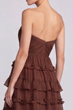 A Line Sage Green Floral Tiered Ruffled Sweetheart Long Formal Dress