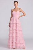 A Line Sage Green Floral Tiered Ruffled Sweetheart Long Formal Dress