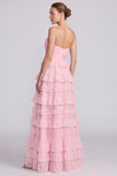 A Line Sage Green Floral Tiered Ruffled Sweetheart Long Formal Dress