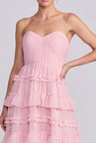A Line Sage Green Floral Tiered Ruffled Sweetheart Long Formal Dress