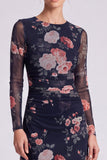 Black Floral Bodycon Round Neck Midi Formal Dress with Sleeves