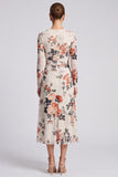 Black Floral Bodycon Round Neck Midi Formal Dress with Sleeves