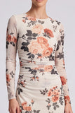 Black Floral Bodycon Round Neck Midi Formal Dress with Sleeves