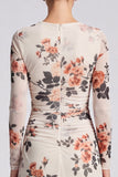 Black Floral Bodycon Round Neck Midi Formal Dress with Sleeves