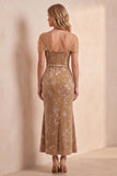 Champagne Mermaid Floral Cap Sleeves Long Velvet Holiday Dress