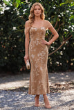 Champagne Mermaid Floral Cap Sleeves Long Velvet Holiday Dress