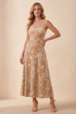 Champagne A-Line One Shoulder Floral Maxi Velvet Holiday Dress