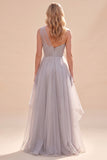 Grey Chiffon A-Line Ruched One Shoulder Long Wedding Guest Dress