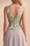 Light Grey A Line V-Neck Floral Jacquard Corset Long Wedding Guest Dress