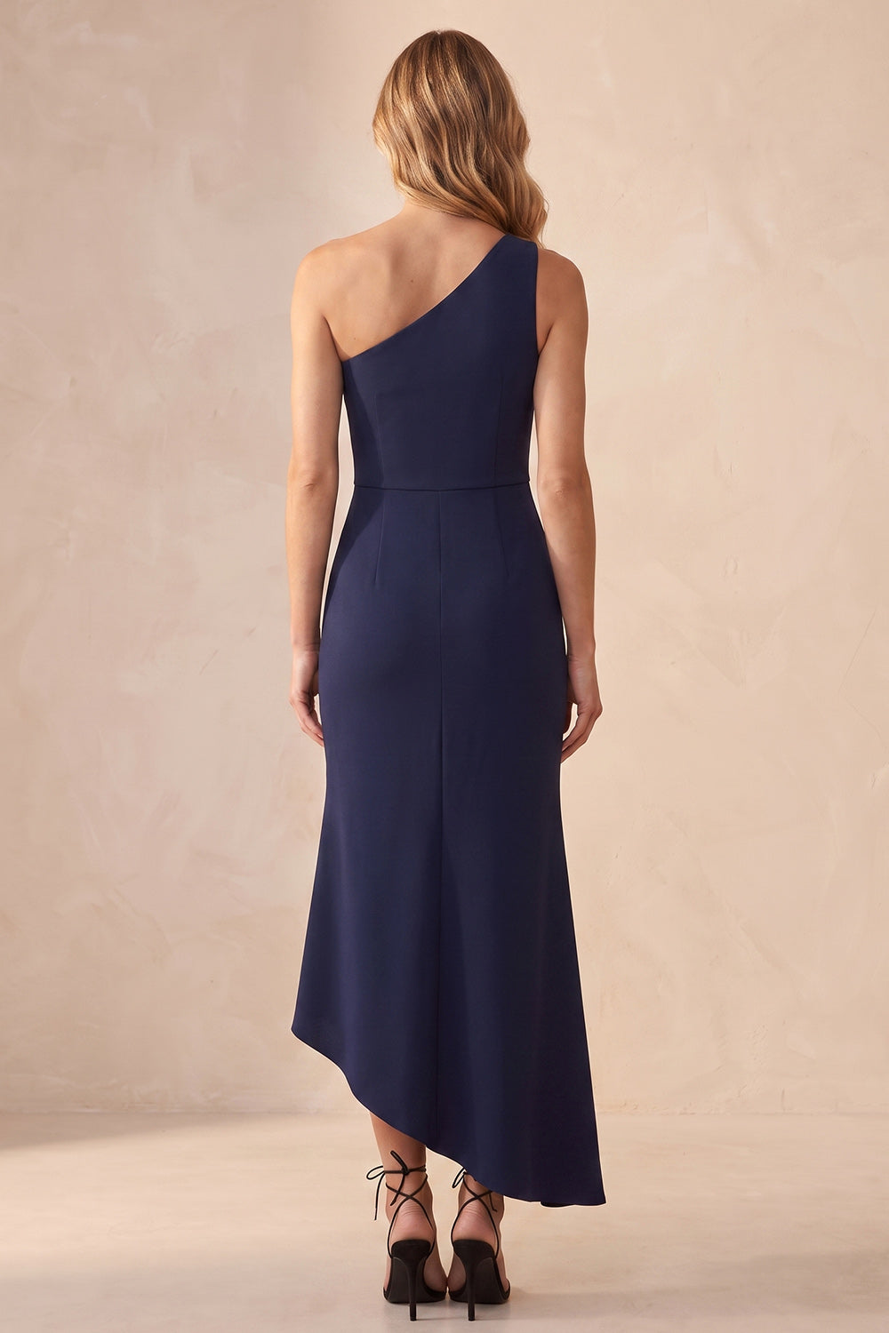 Simple Navy Satin One Shoulder Mermaid Long Wedding Guest Dress