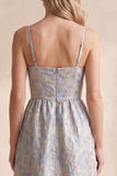 Grey Blue A-Line Jacquard Spaghetti Straps Long Wedding Guest Dress with Bow