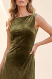 Olive Sheath Bateau Neck Long Velvet Holiday Dress with Lace