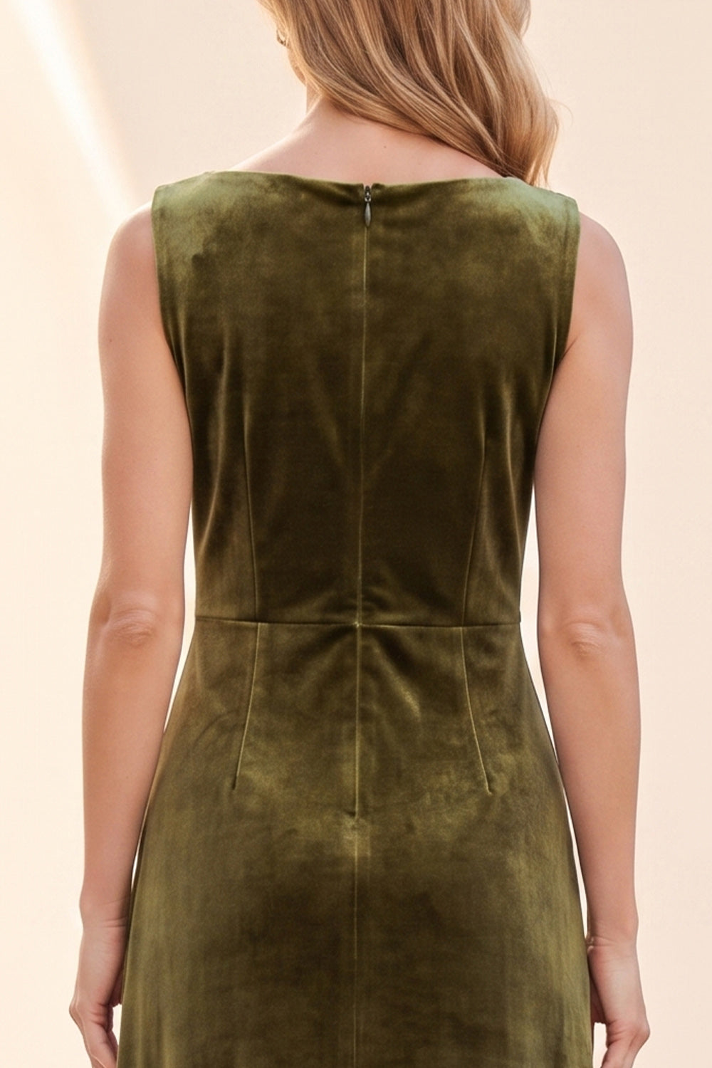 Olive Sheath Bateau Neck Long Velvet Holiday Dress with Lace