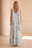 Light Blue A-Line V-Neck Floral Long Wedding Guest Dress with Neck Scarf