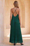 Dark Green A-Line Halter Chiffon Pleated Long Wedding Guest Dress