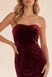 Burgundy Sheath Sweetheart Lace Long Velvet Holiday Dress