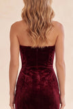 Burgundy Sheath Sweetheart Lace Long Velvet Holiday Dress