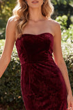 Burgundy Sheath Sweetheart Lace Long Velvet Holiday Dress