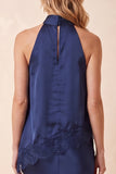 Royal Blue Satin Sheath Long Two Piece Wedding Guest Dress with Lace