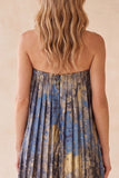 Blue Strapless Jacquard Pleated Long Wedding Guest Dress with Pocket