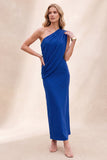 Royal Blue Sheath One Shoulder Ruched Long Wedding Guest Dress