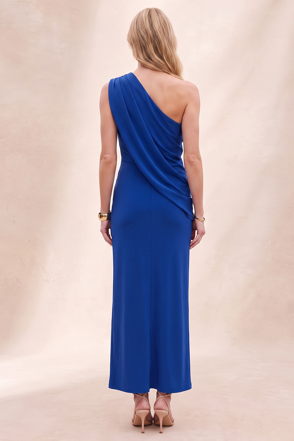 Royal Blue Sheath One Shoulder Ruched Long Wedding Guest Dress