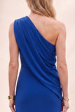 Royal Blue Sheath One Shoulder Ruched Long Wedding Guest Dress