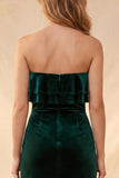 Dark Green Tiered Ruffled Sheath Long Velvet Wedding Guest Dress with Lace