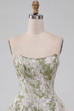 Light Green Strapless Jacquard Short Corset Homecoming Dress with Pearls
