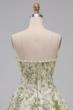 Light Green Strapless Jacquard Short Corset Homecoming Dress with Pearls