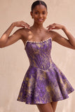 Light Green Strapless Jacquard Short Corset Homecoming Dress with Pearls