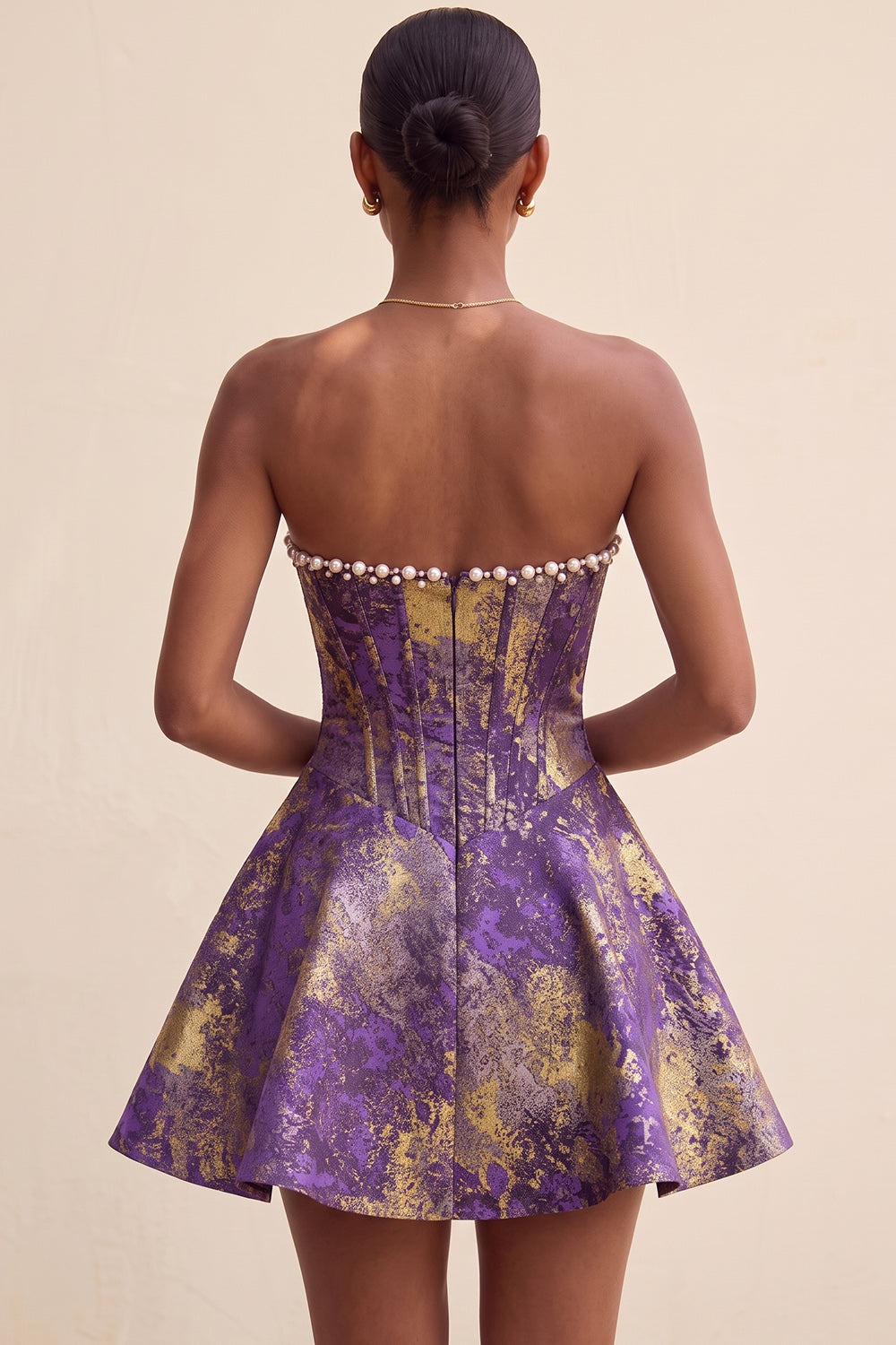 Light Green Strapless Jacquard Short Corset Homecoming Dress with Pearls