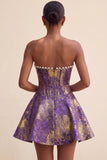 Light Green Strapless Jacquard Short Corset Homecoming Dress with Pearls