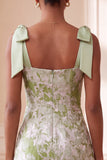 Light Green Jacquard Tight Ruffled Short Pearl Homecoming Dress with Bows