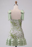 Light Green Jacquard Tight Ruffled Short Pearl Homecoming Dress with Bows