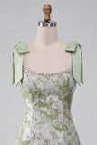 Light Green Jacquard Tight Ruffled Short Pearl Homecoming Dress with Bows